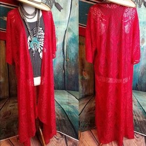 Long Red Lace Duster